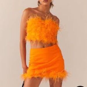 NEW Peppermayo Lucia in Love Feather Mini Skirt Tangerine Orange Size 10 NWT